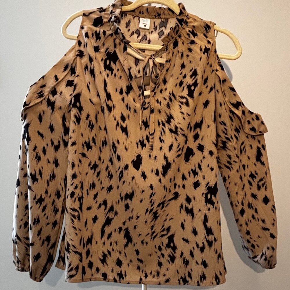 Animal print cold shoulder blouse
